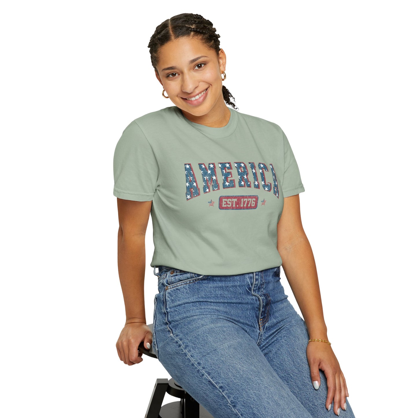 America Est 1776 T-Shirt • Vintage Patriotic Graphic Tee • Red White Blue Fourth of July Shirt
