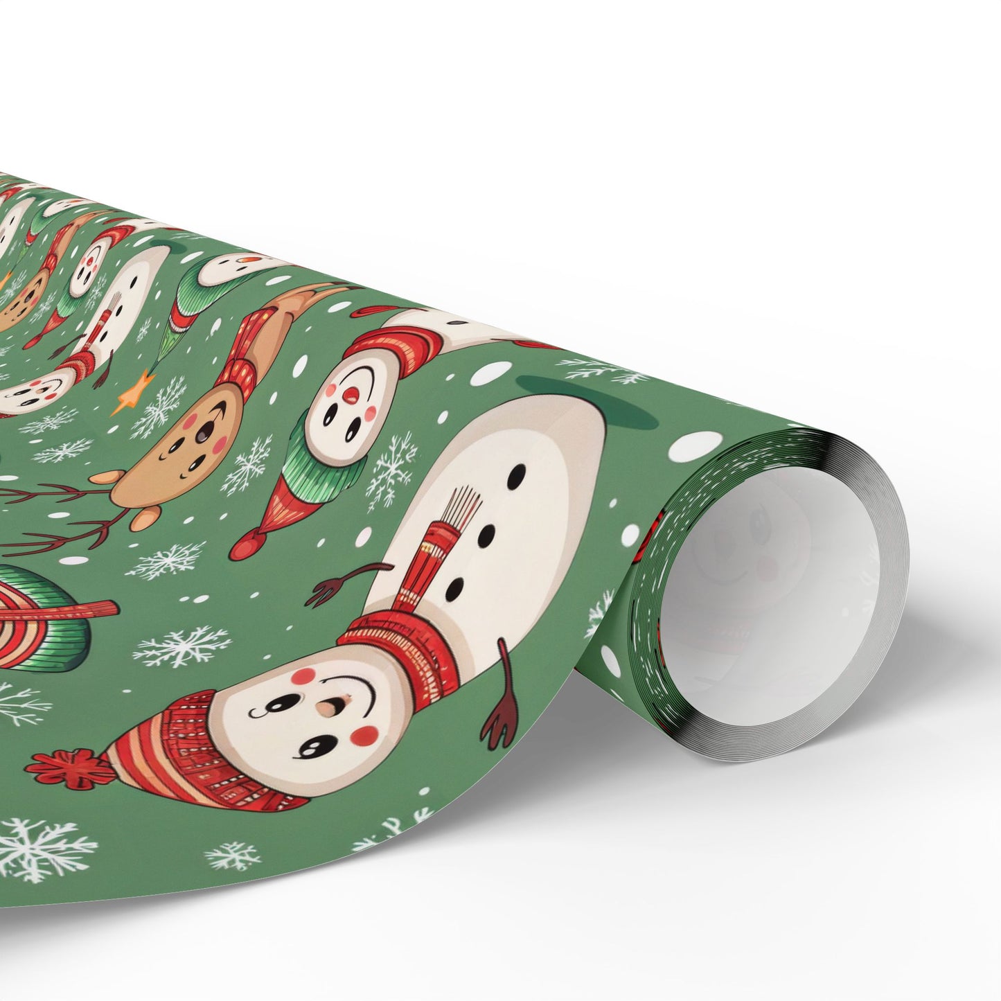 Snowman & Reindeer Christmas Wrapping Paper & Blanket | Cozy Green Winter Pattern | Cute Holiday Gift Wrap | Whimsical Christmas Decor