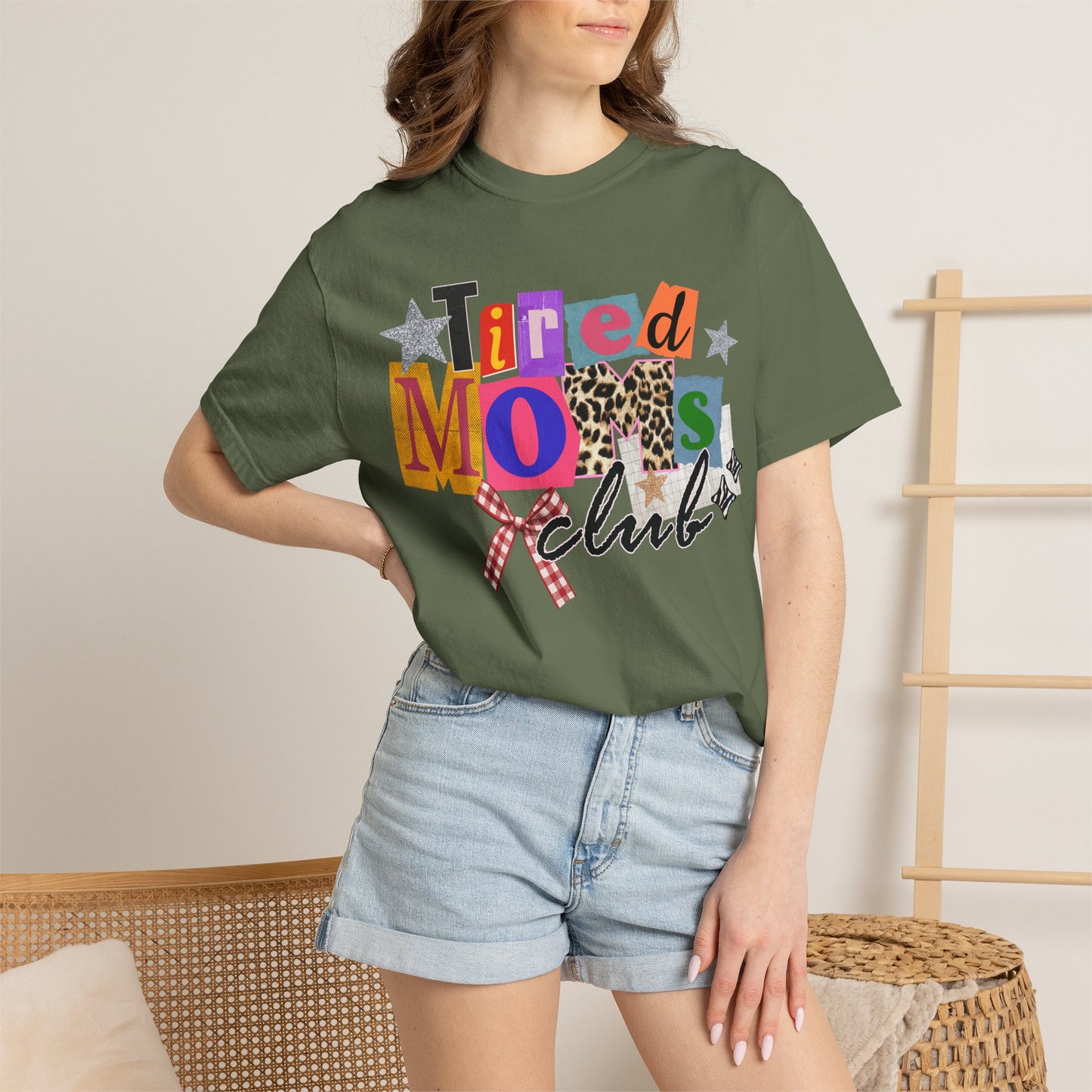 Tired Moms Club Shirt Women • Funny Mom Shirt • Trendy Patchwork Leopard Gingham Graphic Tee • Relatable Mom Outfit