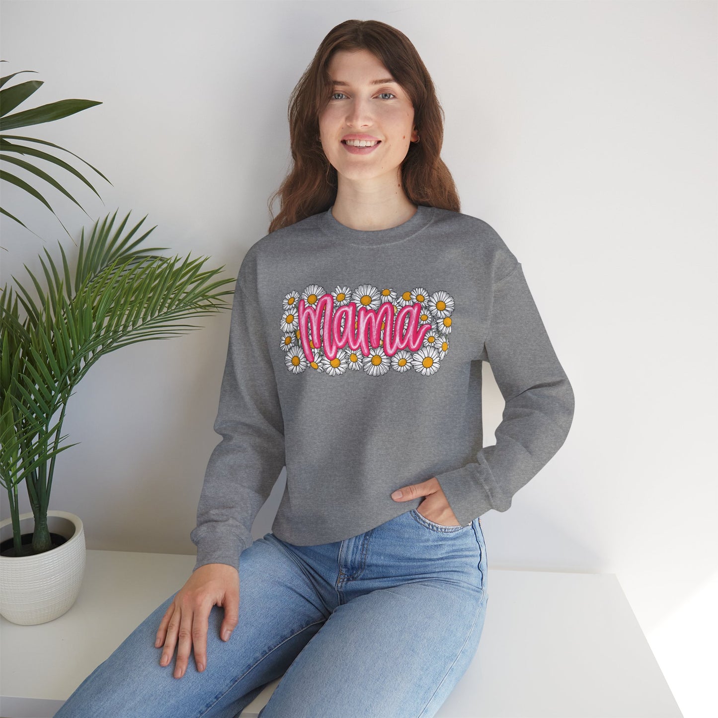 Pink Daisy Mama Sweatshirt • Floral Mama Crewneck • Spring Mama Graphic Sweatshirt • Cute Motherhood Cozy Outfit