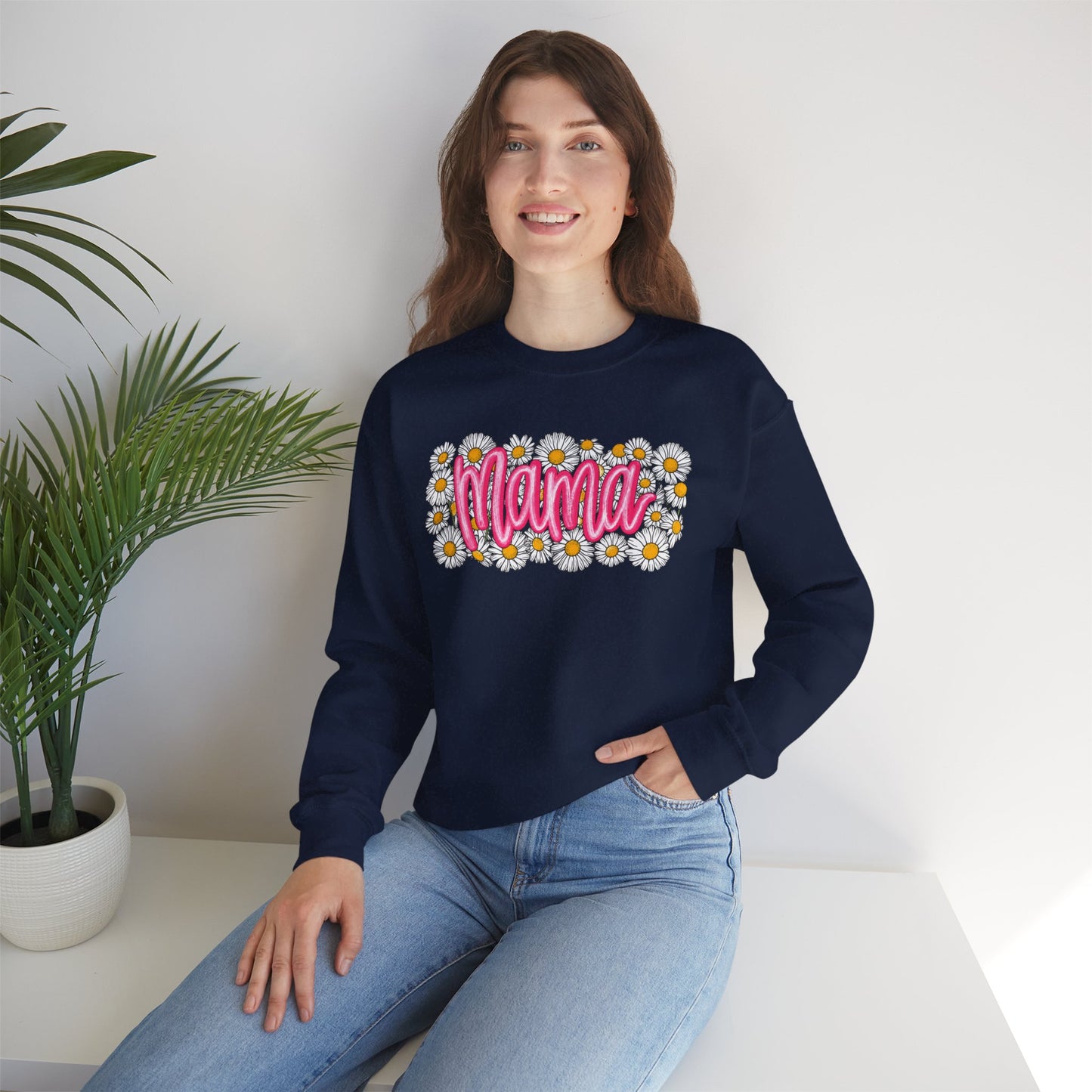 Pink Daisy Mama Sweatshirt • Floral Mama Crewneck • Spring Mama Graphic Sweatshirt • Cute Motherhood Cozy Outfit
