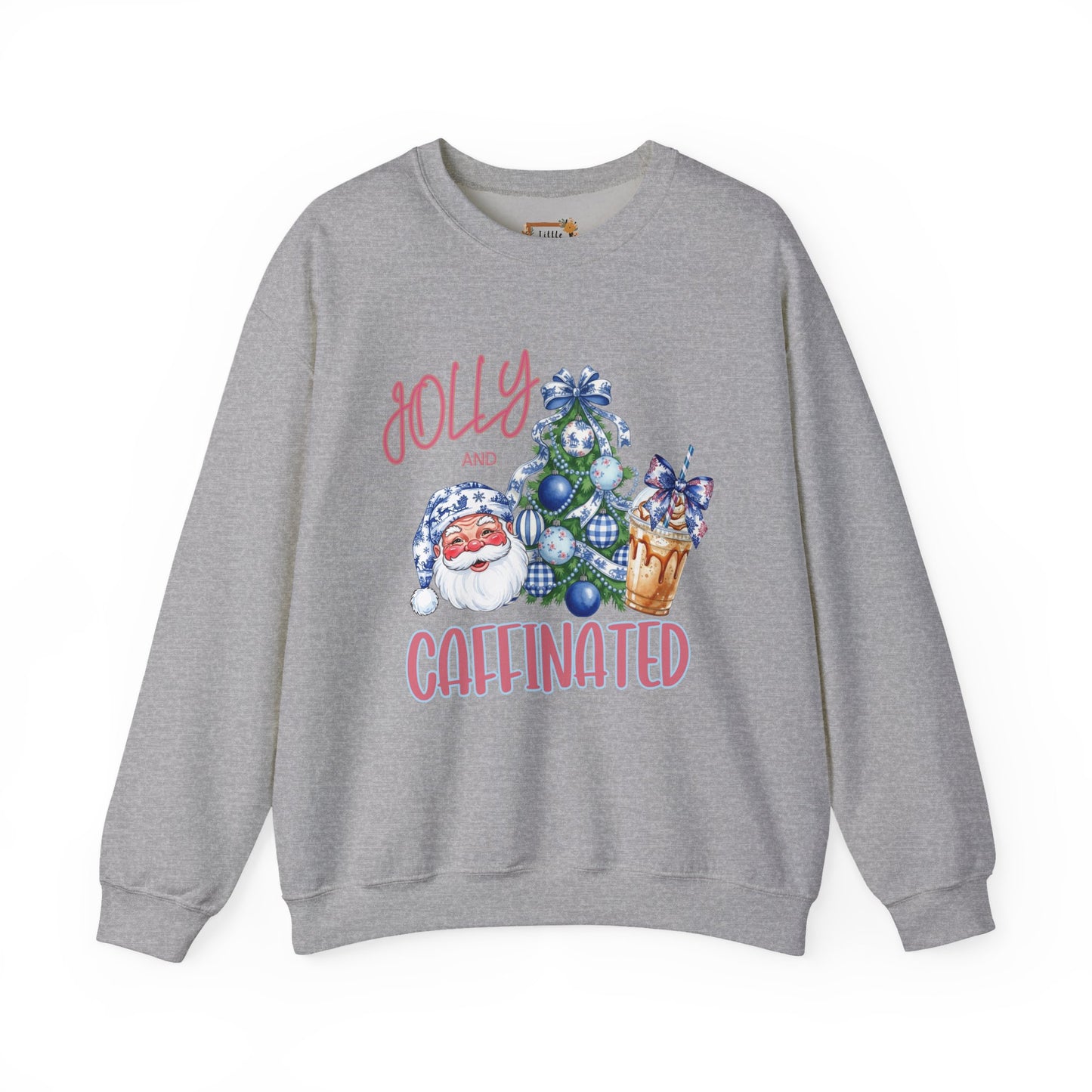 Jolly and Caffeinated Sweatshirt - Cozy Holiday Crewneck for Christmas, Winter, Gift, Festive Wear, Comfy Apparel