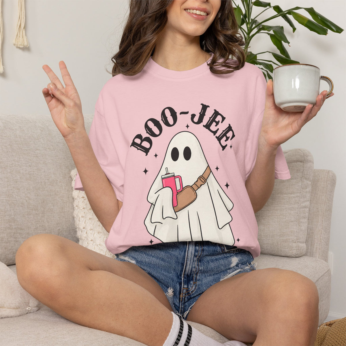 Boo Jee Ghost Shirt, Comfort Colors Halloween Tee, Cute Ghost Shirt, Girly Halloween Graphic Tee, Spooky Season Shirt