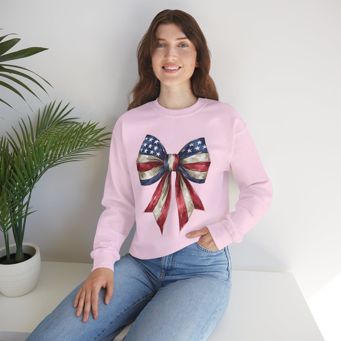 Red White Blue Coquette Bow Sweatshirt • 4th of July Crewneck • American Flag Design
