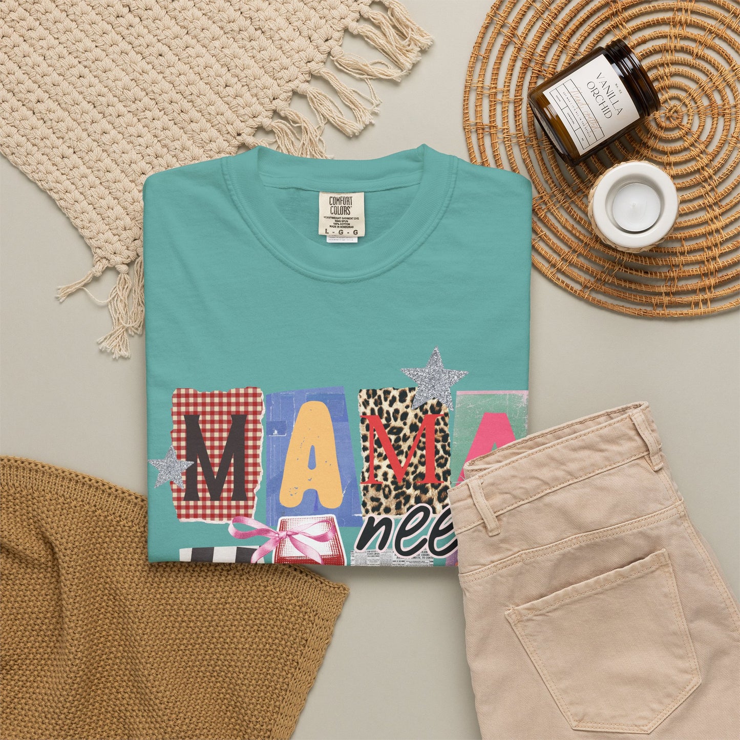 Mama Needs Wine Graphic Tee • Funny Mom Shirt Women • Trendy Patchwork Mixed Print Leopard Gingham Tee • Mom Life Shirt