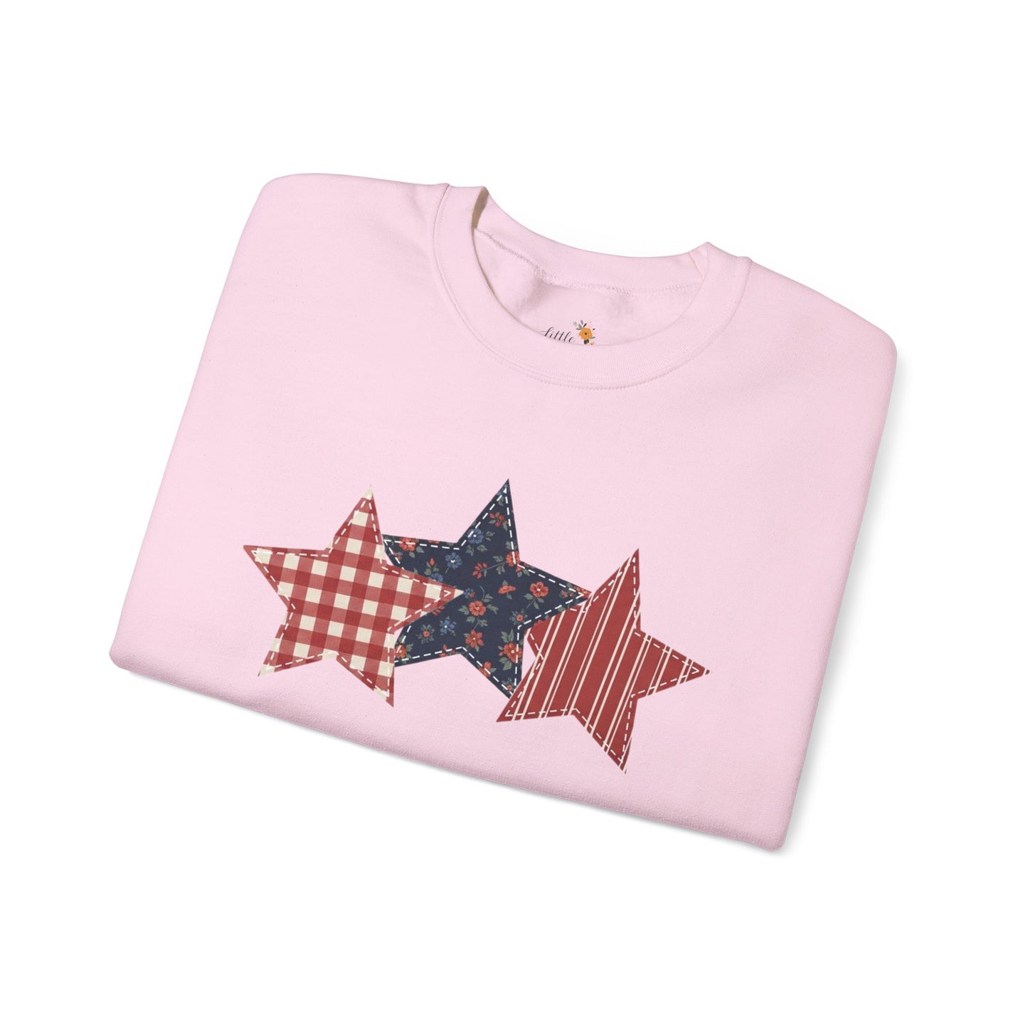 4th of July Patchwork Star Sweatshirt for Summer nights • Floral Gingham Red White Blue USA Crewneck • Patriotic Outfit