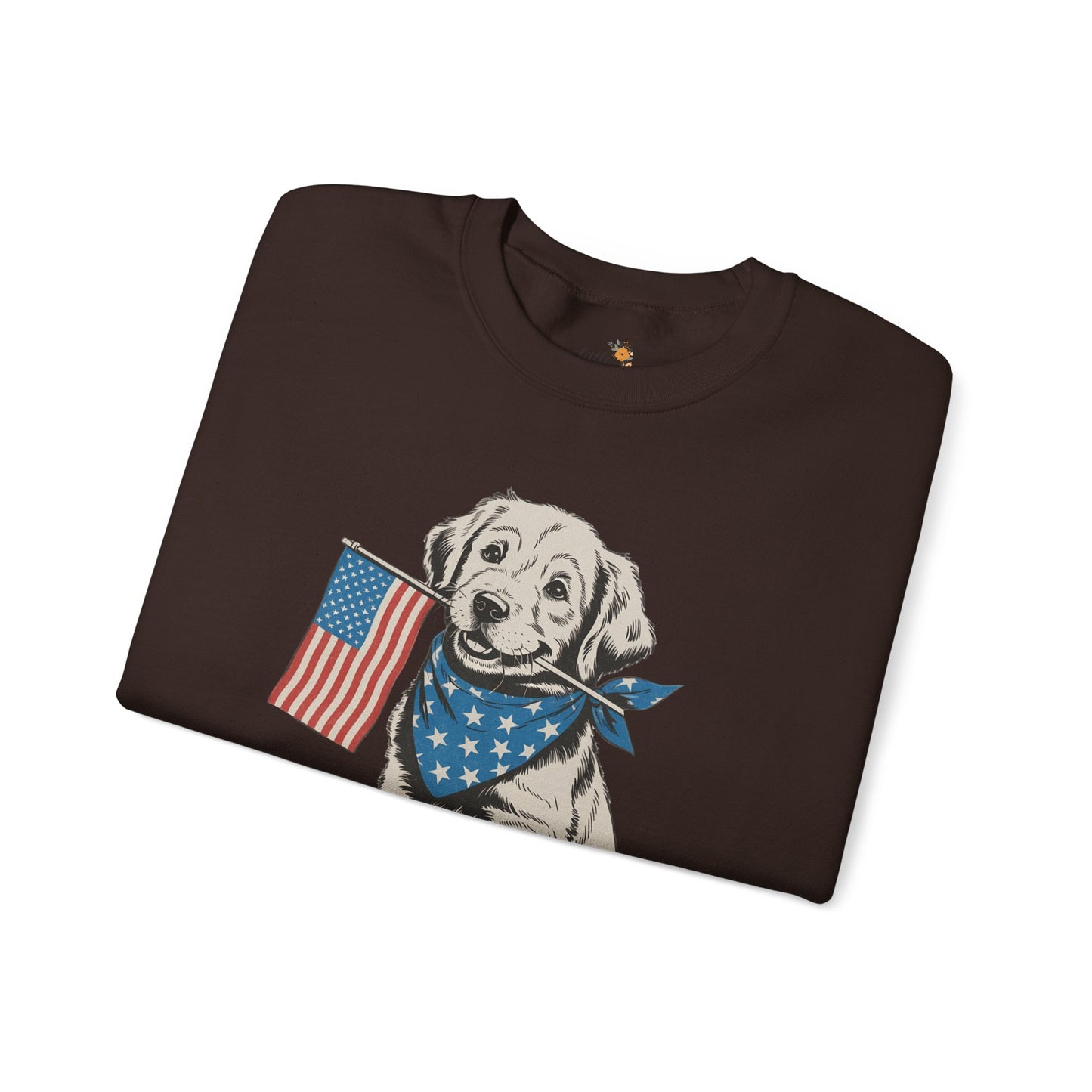 4th of July Patriotic Dog Puppy Crewneck • Americana Dog Lover Graphic sweatshirt • Red White Blue Flag