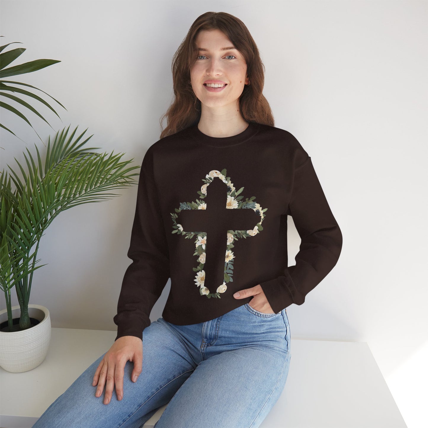 Floral Cross Crewneck Sweatshirt — Christian Faith Floral Pullover