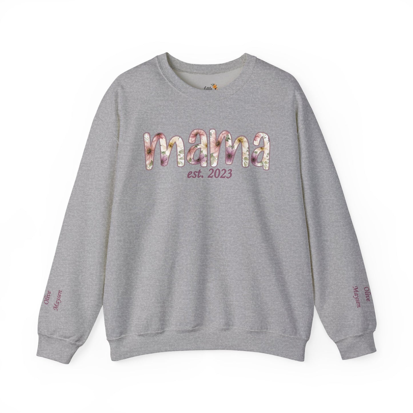 Personalized Mama Sweatshirt • Floral Mama with EST Year • Custom Kids Names Sleeve • Spring Wildflower Mom Crewneck
