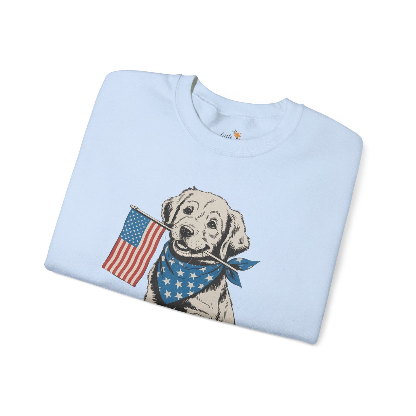 4th of July Patriotic Dog Puppy Crewneck • Americana Dog Lover Graphic sweatshirt • Red White Blue Flag