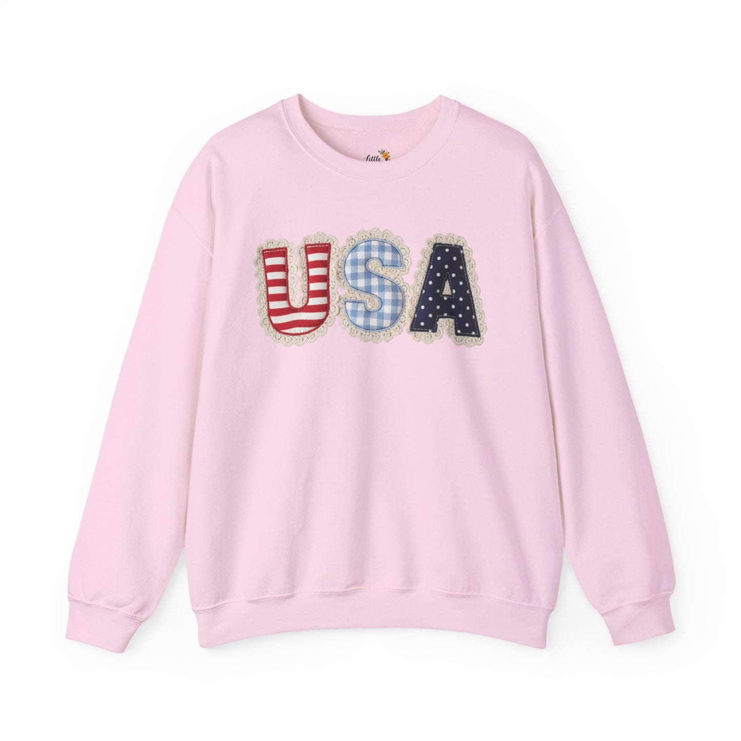 Feux Laced USA Patchwork Sweatshirt • Preppy Patriotic Crewneck • Coquette Americana Sweatshirt • Red White Blue Mama Style