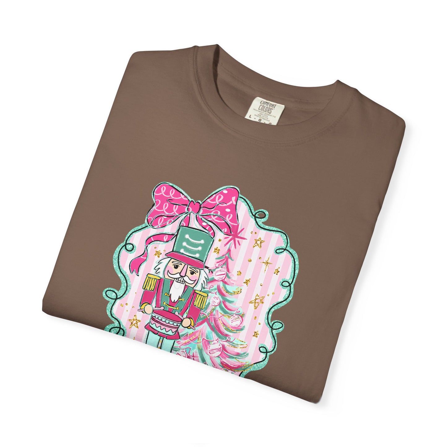 Nutcracker Christmas T-Shirt — Cute Pink Nutcracker with Ribbon Holiday Tee