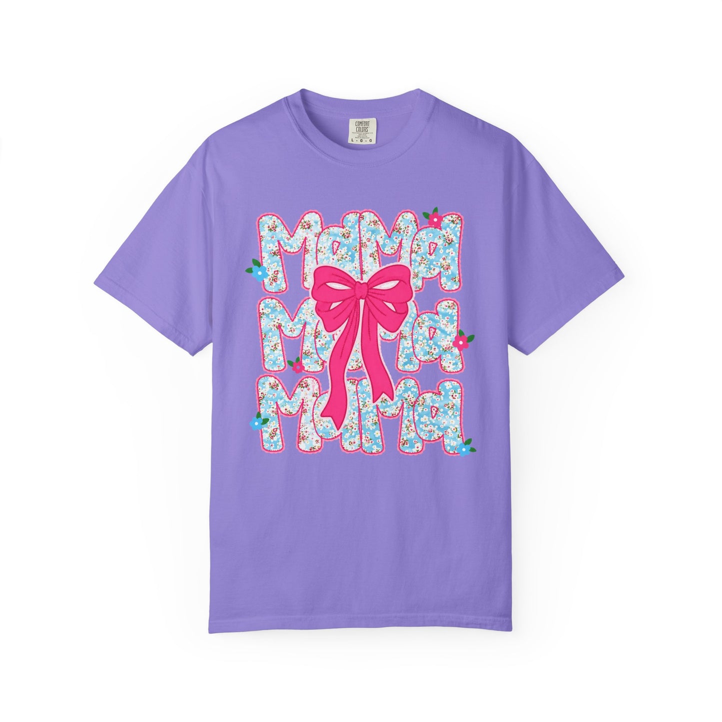 Hydrangea Mama Floral Bow T-Shirt — Cute Mom Graphic Tee for Mother’s Day