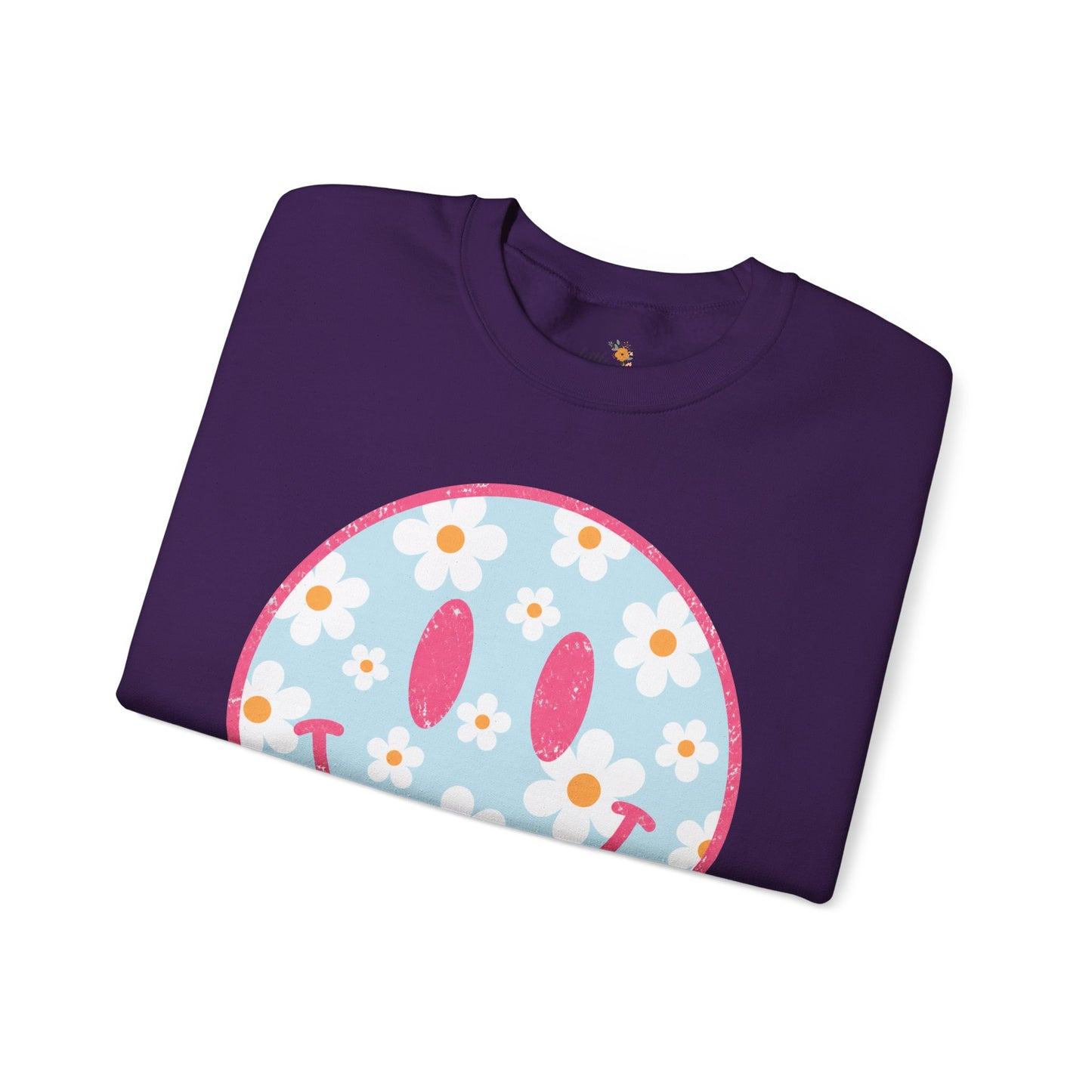 Retro Daisy Smile Sweatshirt • Floral Happy Face Crewneck • Cute Mama Cozy Sweatshirt