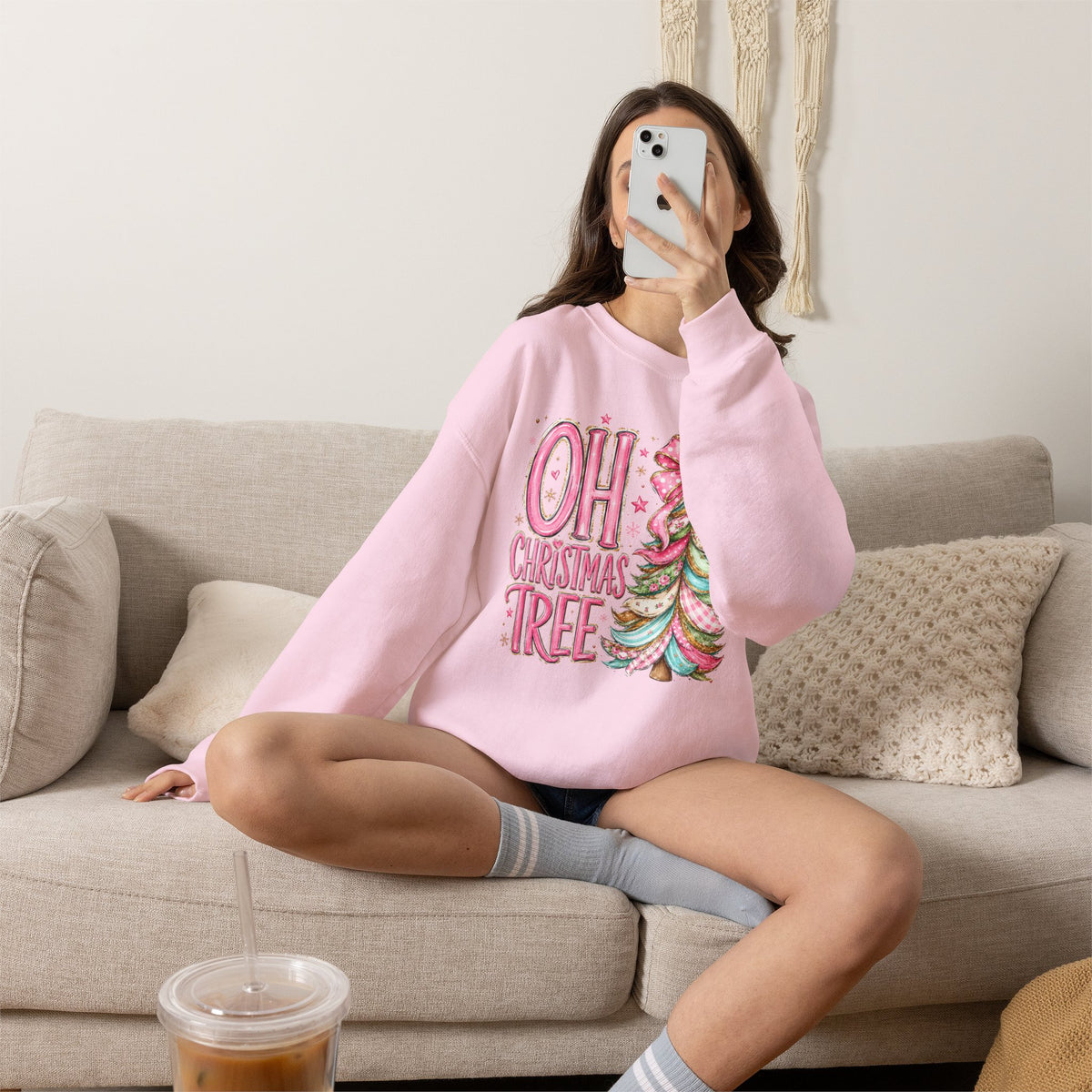 "Oh Christmas Tree" pink Pastel Holiday Crewneck