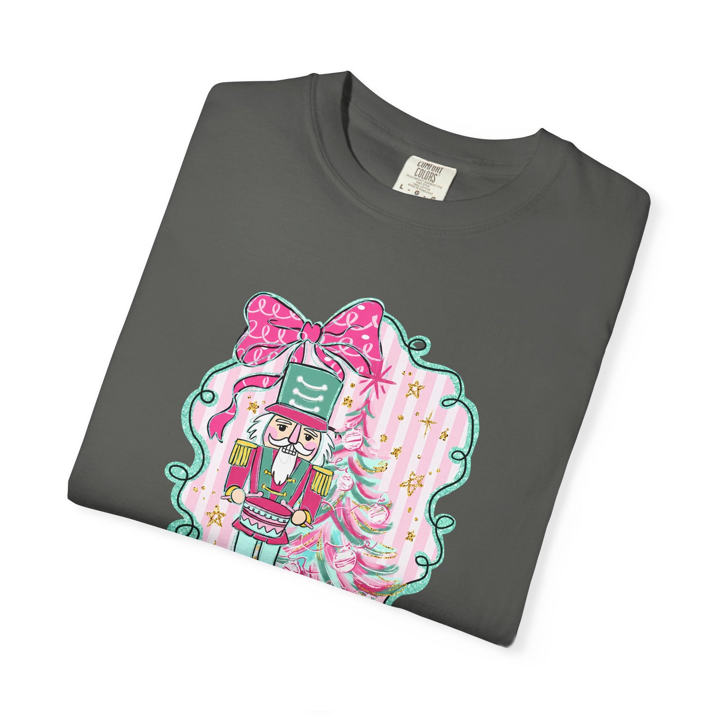 Nutcracker Christmas T-Shirt — Cute Pink Nutcracker with Ribbon Holiday Tee