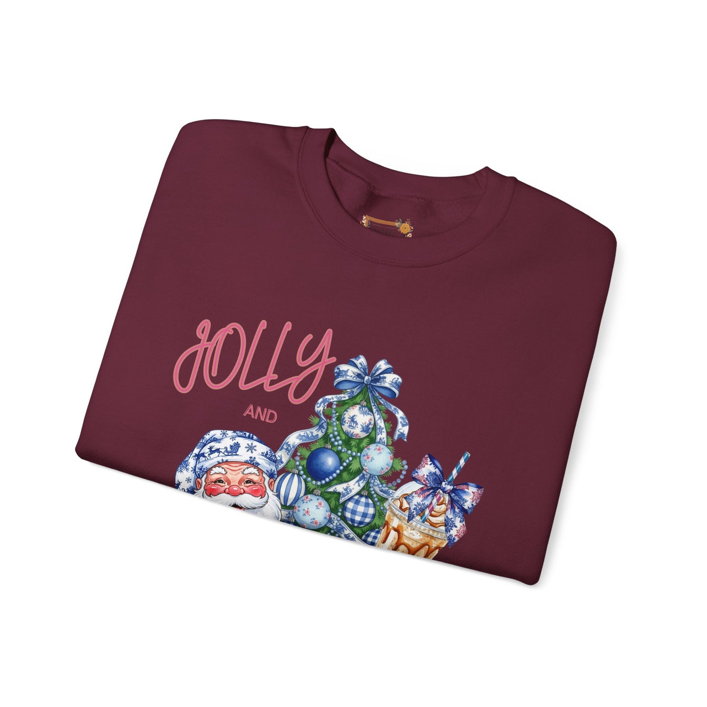 Jolly and Caffeinated Sweatshirt - Cozy Holiday Crewneck for Christmas, Winter, Gift, Festive Wear, Comfy Apparel