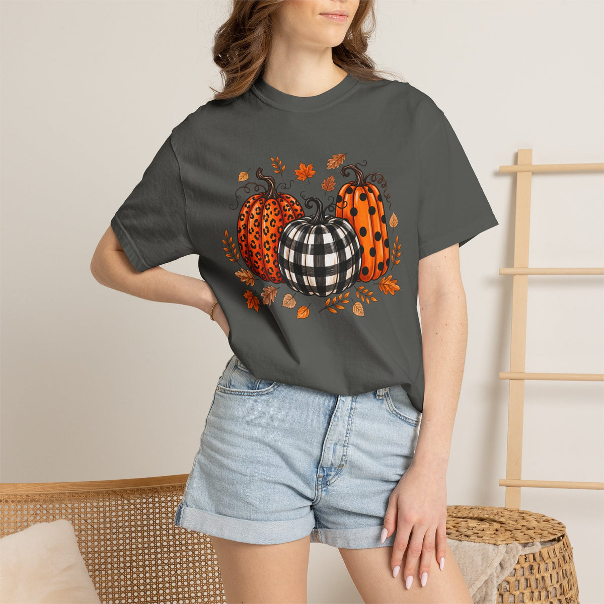 Leopard Pumpkin Fall Tee, Buffalo Plaid Pumpkin Shirt, Autumn Graphic Tee, Pumpkin Patch Shirt