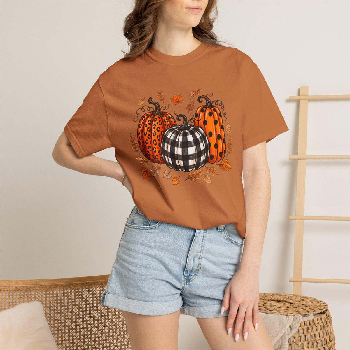 Leopard Pumpkin Fall Tee, Buffalo Plaid Pumpkin Shirt, Autumn Graphic Tee, Pumpkin Patch Shirt