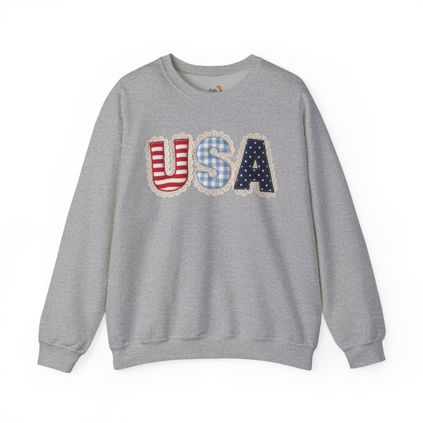 Feux Laced USA Patchwork Sweatshirt • Preppy Patriotic Crewneck • Coquette Americana Sweatshirt • Red White Blue Mama Style