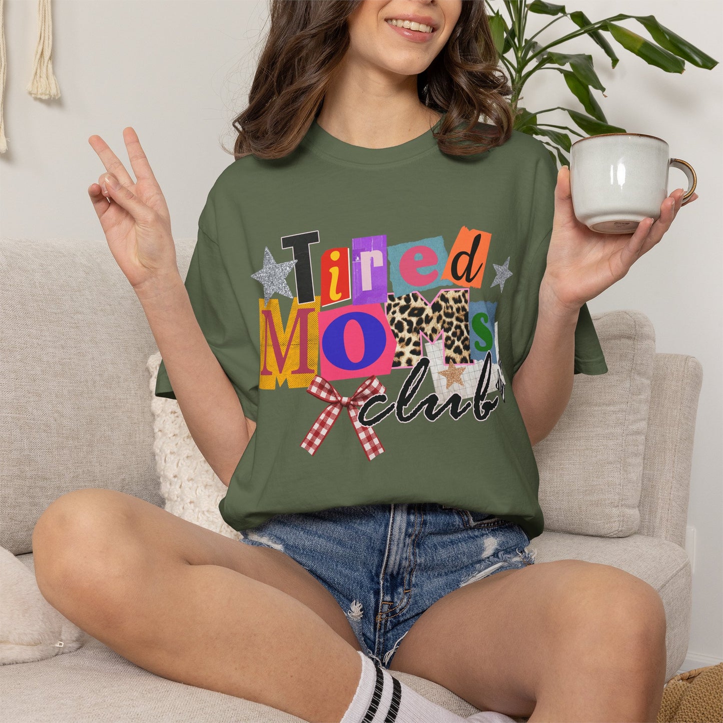 Tired Moms Club Shirt Women • Funny Mom Shirt • Trendy Patchwork Leopard Gingham Graphic Tee • Relatable Mom Outfit