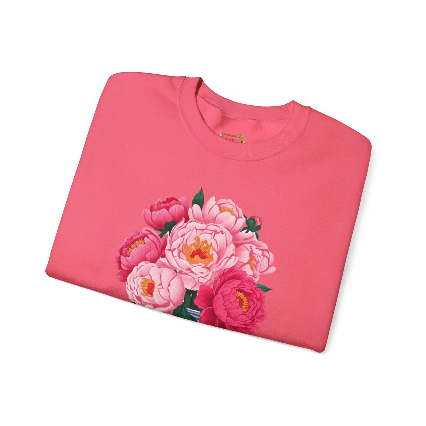 Pink Peonies in Blue Vintage Vase Floral Sweatshirt • Cottagecore Garden Bouquet Crewneck • Botanical Apparel