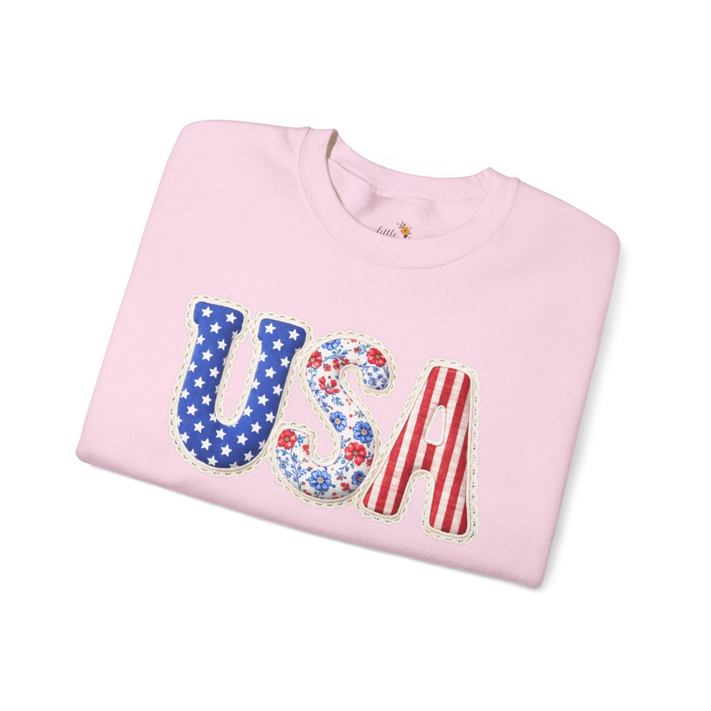 Floral Patchwork USA Crewneck • Preppy Patriotic Sweatshirt • Vintage Americana Gingham Sweatshirt • Cozy Summer Mom Outfit
