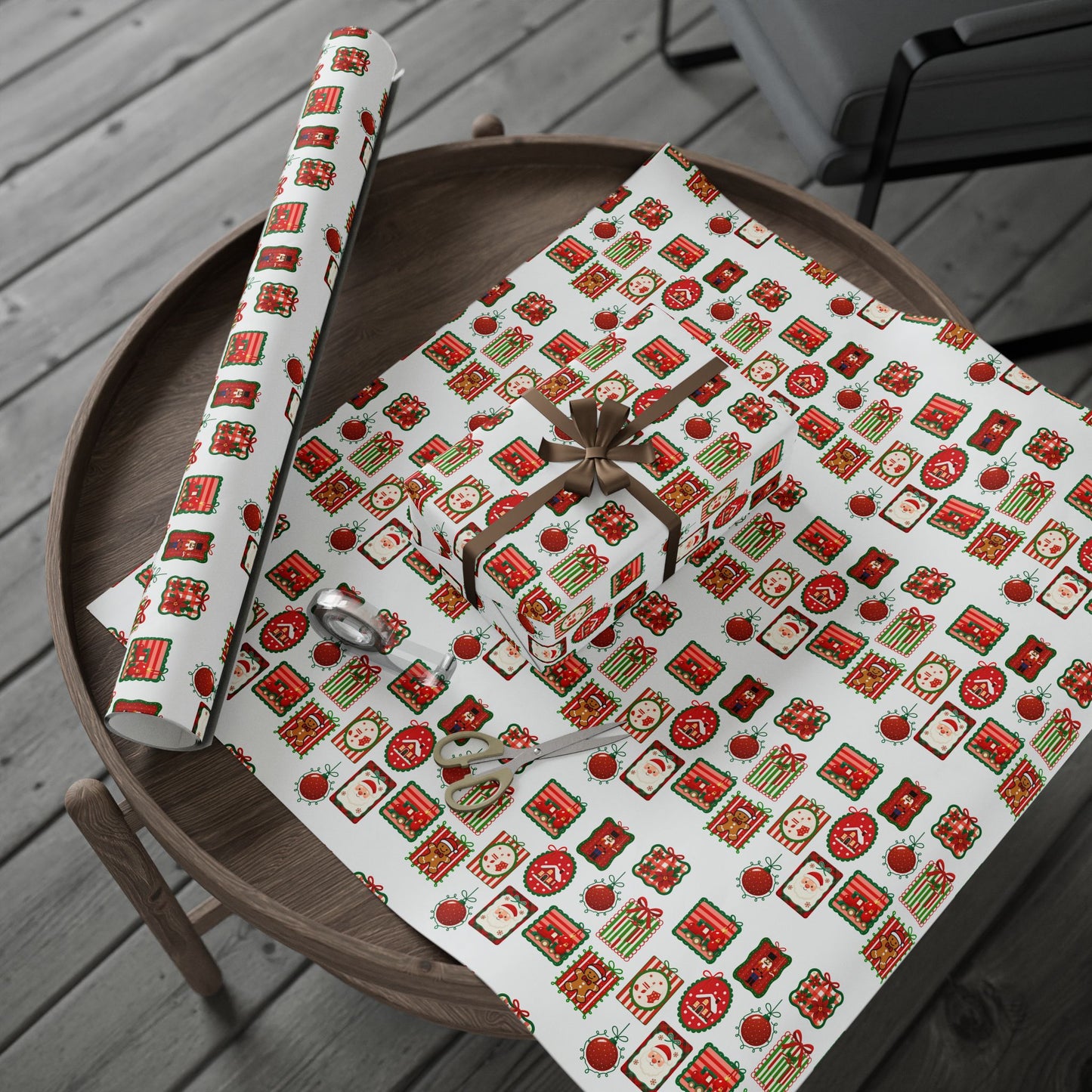 Christmas Stamp Collage Wrapping Paper | Vintage Holiday Postmark Pattern | Red & Green Retro Christmas Gift Wrap | Festive Mail-Inspired Design