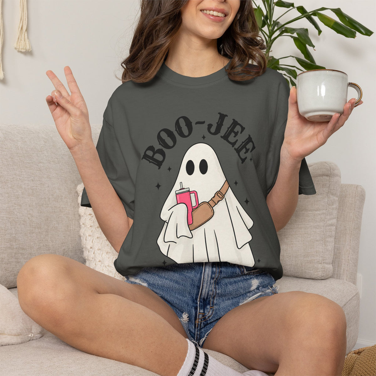 Boo Jee Ghost Shirt, Comfort Colors Halloween Tee, Cute Ghost Shirt, Girly Halloween Graphic Tee, Spooky Season Shirt