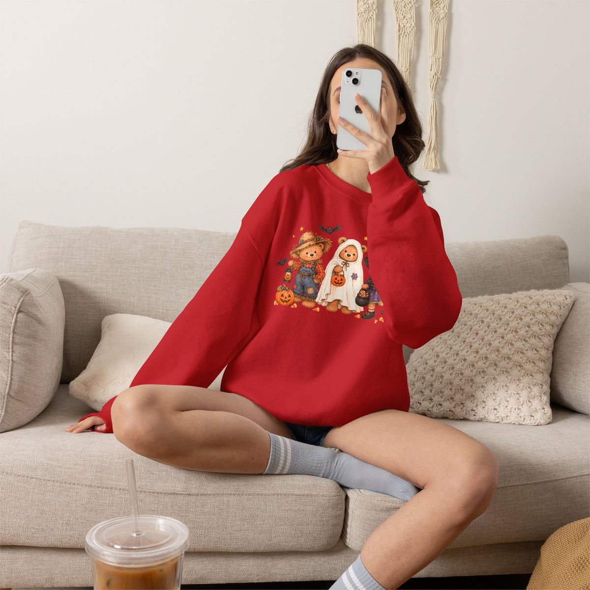 Halloween Teddy Bear Sweatshirt, Cute Trick or Treat Crewneck, Witch Ghost Scarecrow Bears, Spooky Season Fall Sweatshirt