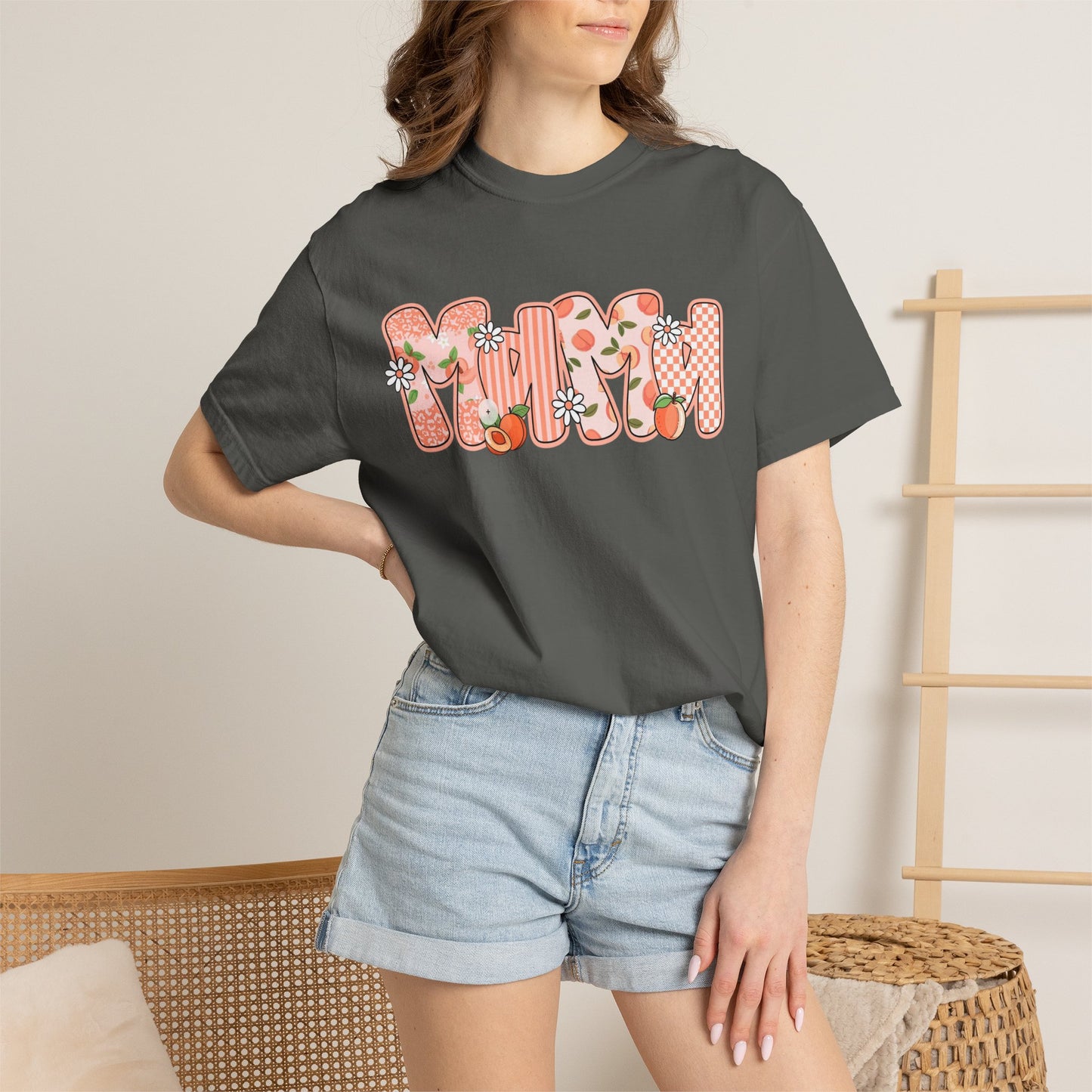 Peach Floral Mama Graphic Tee • Spring Mama Shirt • Soft Girly Mom Shirt • Floral Boutique Style Outfit