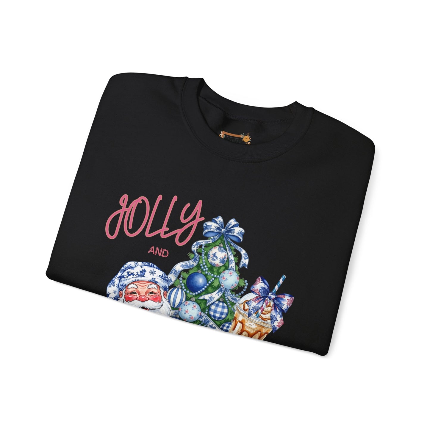 Jolly and Caffeinated Sweatshirt - Cozy Holiday Crewneck for Christmas, Winter, Gift, Festive Wear, Comfy Apparel