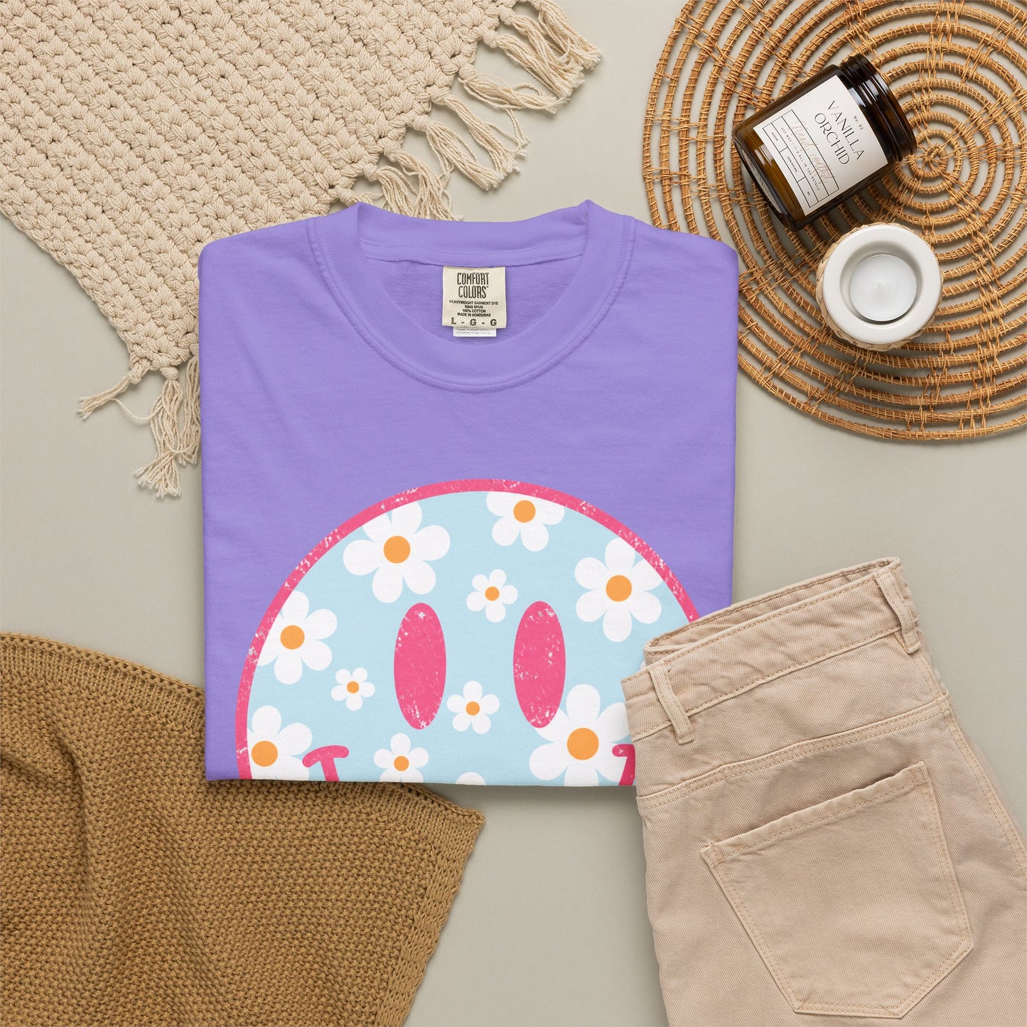 Pink Daisy Smiley Face Tee • Retro Floral Happy Face Shirt • Boutique Mama Graphic Tee