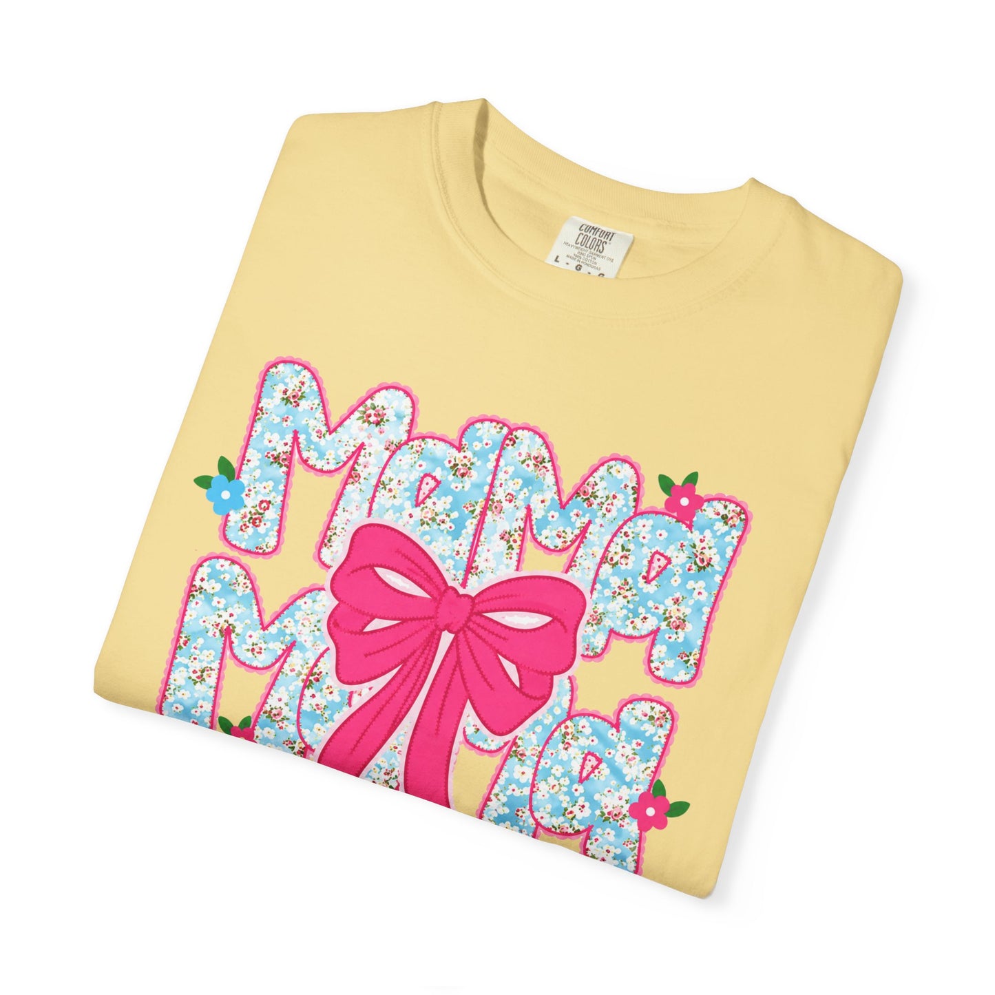 Hydrangea Mama Floral Bow T-Shirt — Cute Mom Graphic Tee for Mother’s Day