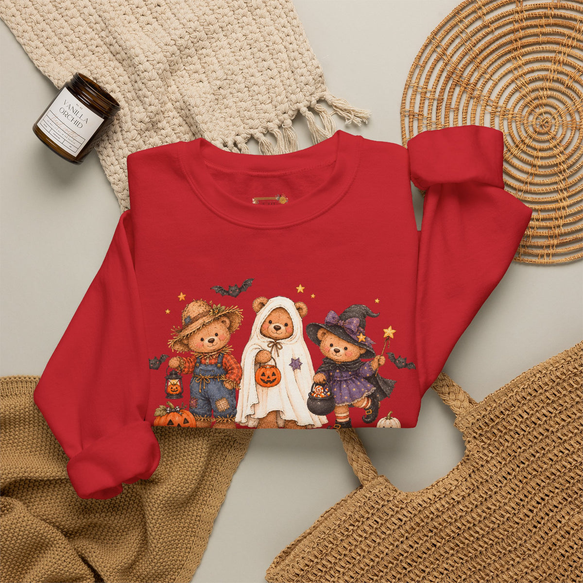 Halloween Teddy Bear Sweatshirt, Cute Trick or Treat Crewneck, Witch Ghost Scarecrow Bears, Spooky Season Fall Sweatshirt