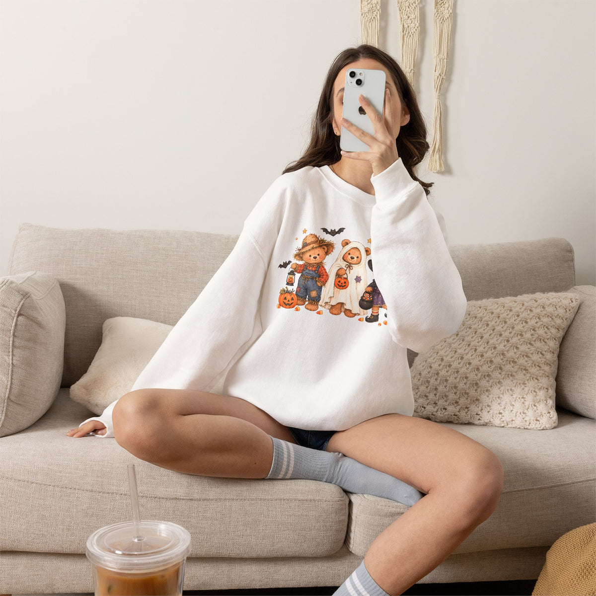Halloween Teddy Bear Sweatshirt, Cute Trick or Treat Crewneck, Witch Ghost Scarecrow Bears, Spooky Season Fall Sweatshirt