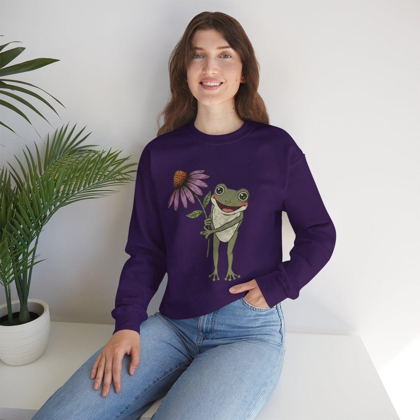 Spring Cottage Frog Sweatshirt • Whimsical Garden Wildflower Crewneck • Cottagecore Floral Pullover
