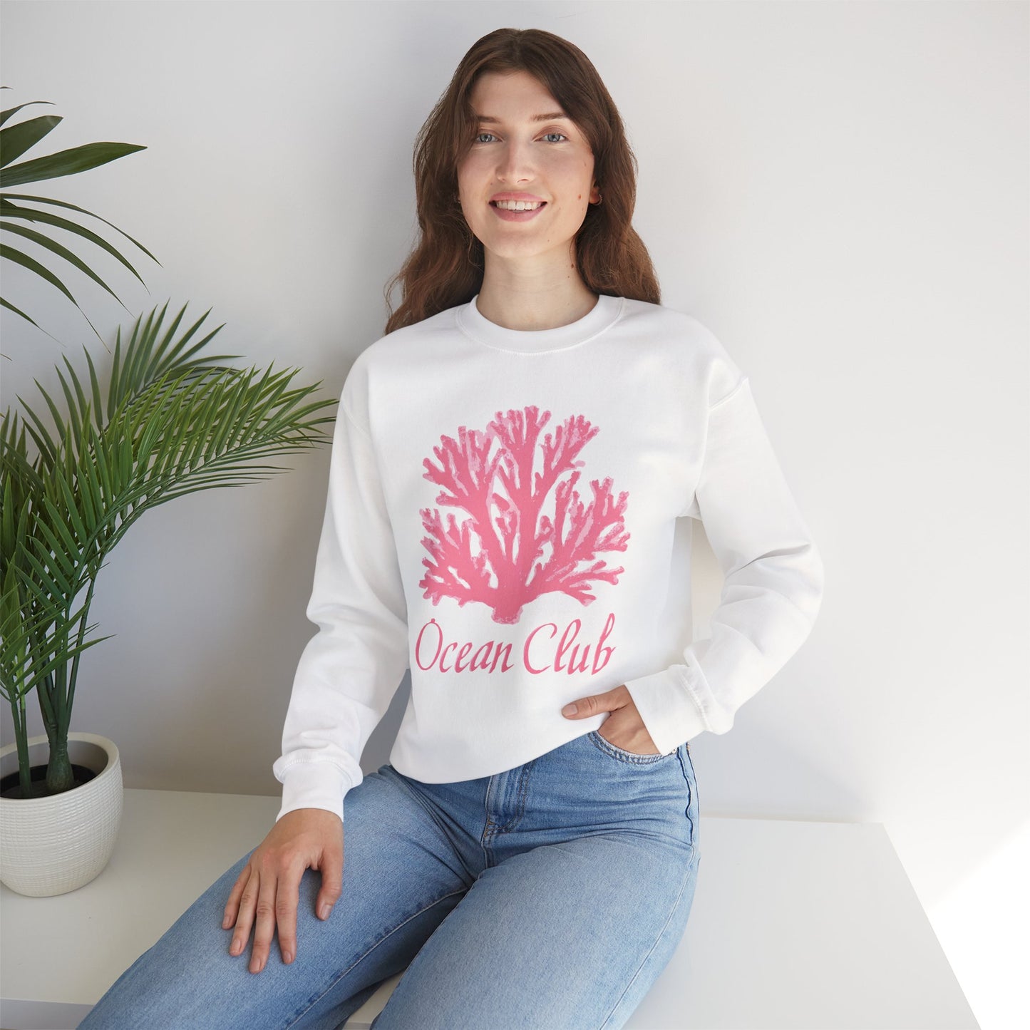Ocean Club Crewneck • Coastal Summer Sweatshirt • Pink Coral Beach Vacation Pullover • Resort Style