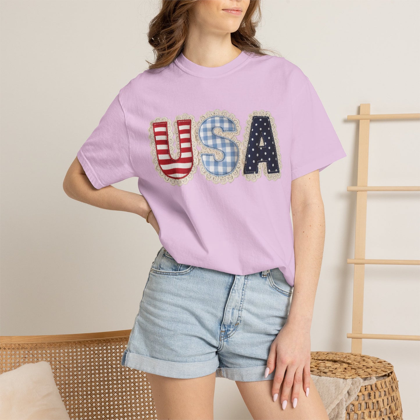 USA Patchwork Shirt • Preppy Patriotic Tee • Coquette Americana Top • Red White Blue Outfit Shirt
