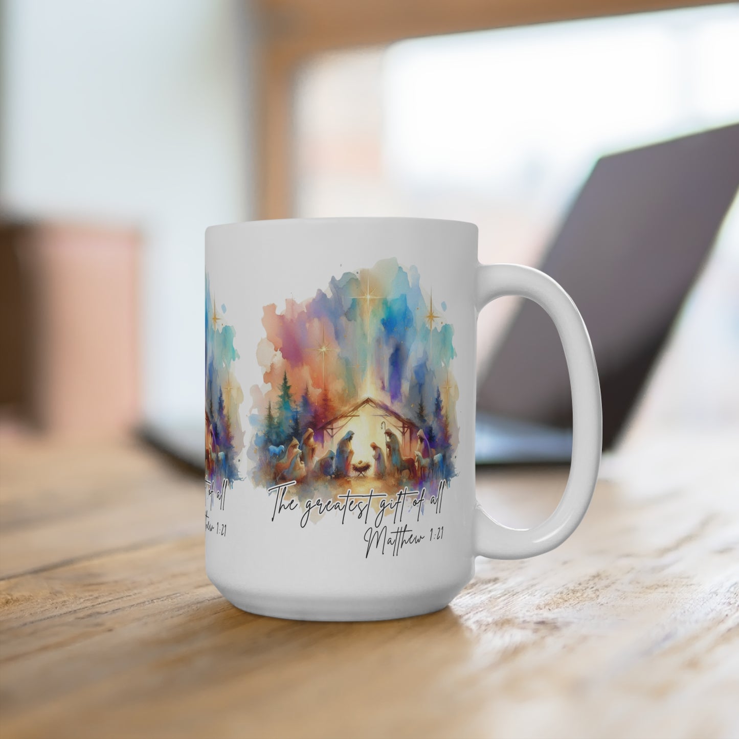 The Greatest Gift of All Nativity Mug | Watercolor Christmas Decor | Faith Wall Art | Holy Family Gift | Christian Holiday Collection