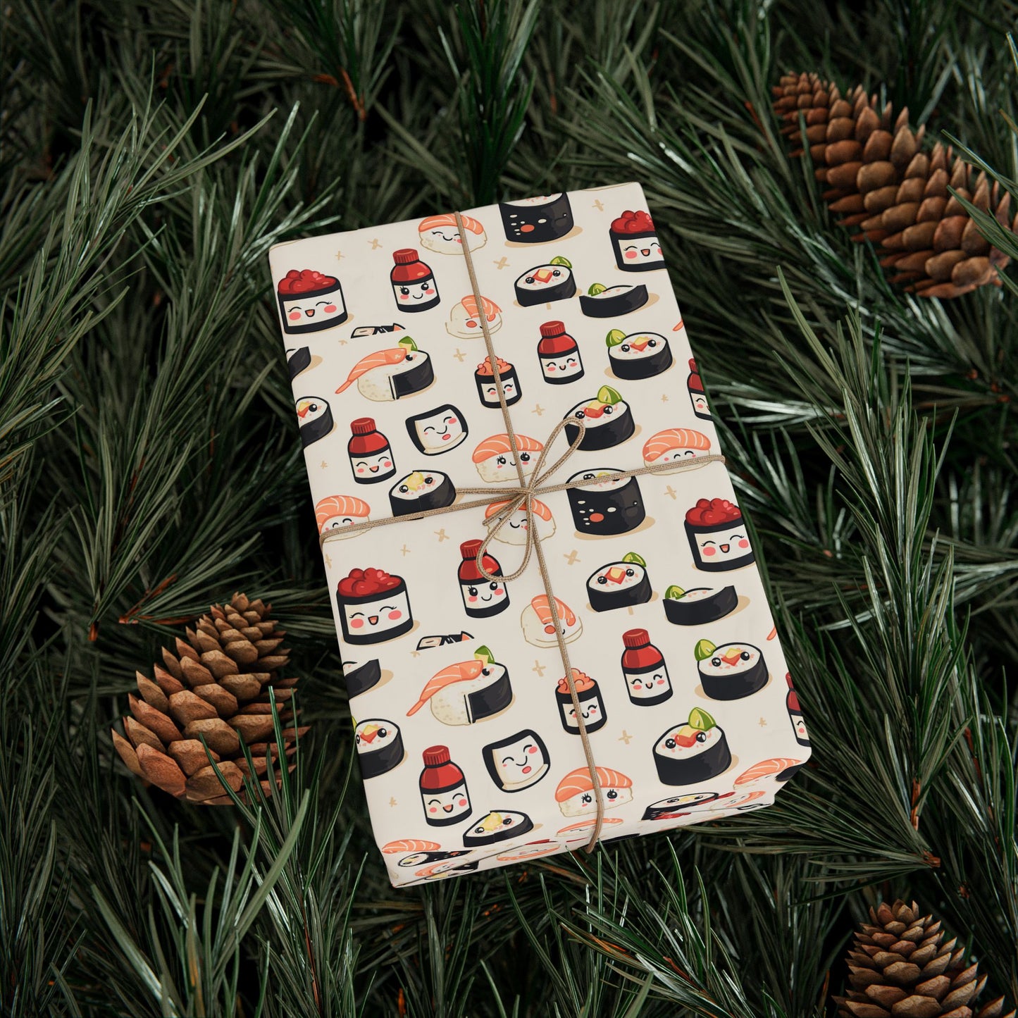 Kawaii Sushi Wrapping Paper | Cute Japanese Food Pattern | Happy Sushi Roll Gift Wrap | Fun Cozy Blanket for Food Lovers