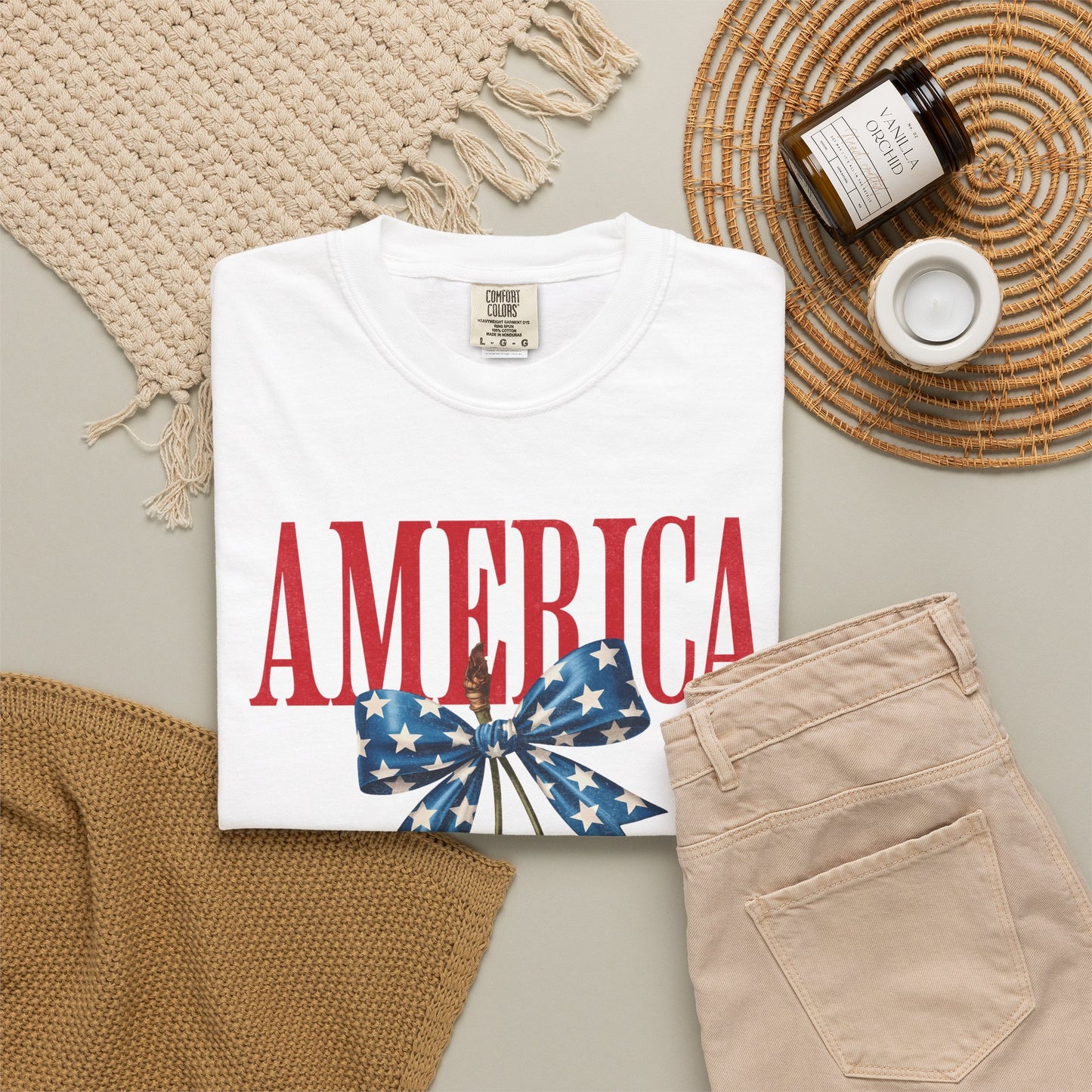 America Cherry Bow T-Shirt • 4th of July Coquette Tee • Red White Blue Graphic Shirt