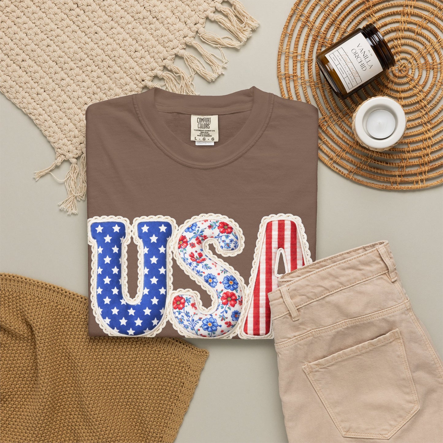Floral Patchwork USA Shirt • Preppy Patriotic Tee • Vintage Americana Gingham Shirt • 4th of July Mom Outfit