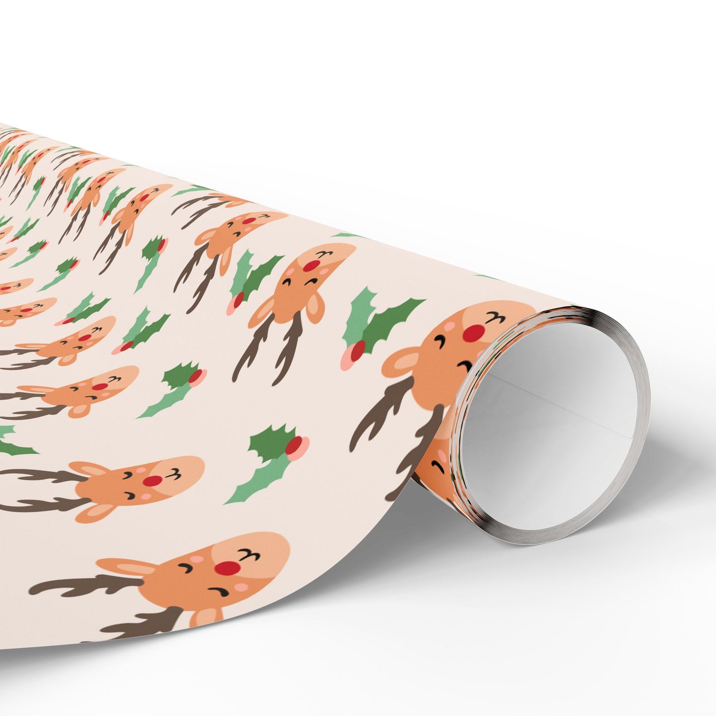 Sleepy Reindeer Wrapping Paper | Minimal Christmas Pattern | Cute Deer & Holly Print | Cozy Holiday Gift Wrap & Winter Decor