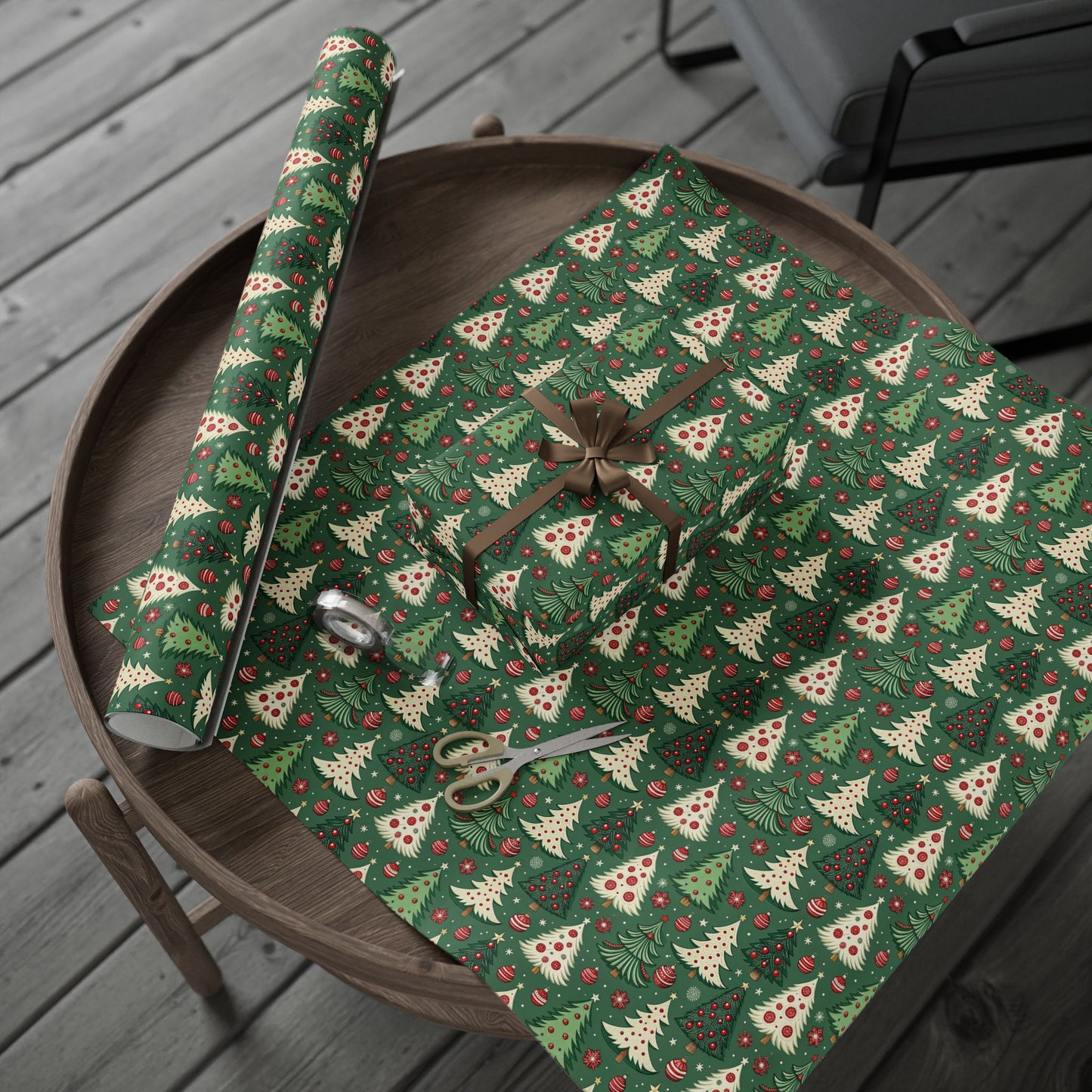 Christmas Tree Wrapping Paper & Blanket | Red Green Holiday Pattern | Festive Ornaments & Snowflakes | Cozy Christmas Gift Wrap & Decor