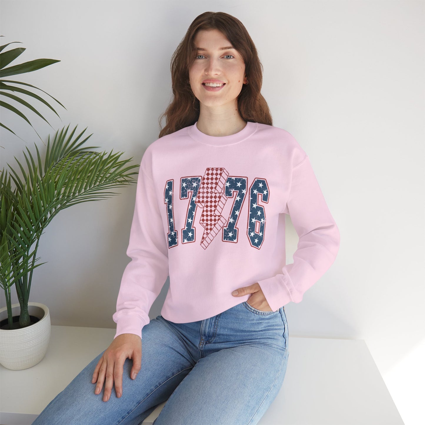 1776 Lightning Bolt Sweatshirt • Patriotic Graphic Crewneck • Americana Red White Blue Bold Statement