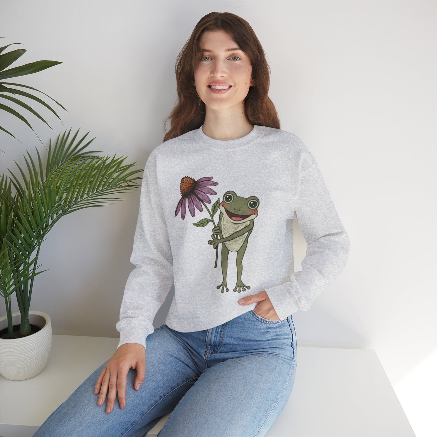Spring Cottage Frog Sweatshirt • Whimsical Garden Wildflower Crewneck • Cottagecore Floral Pullover