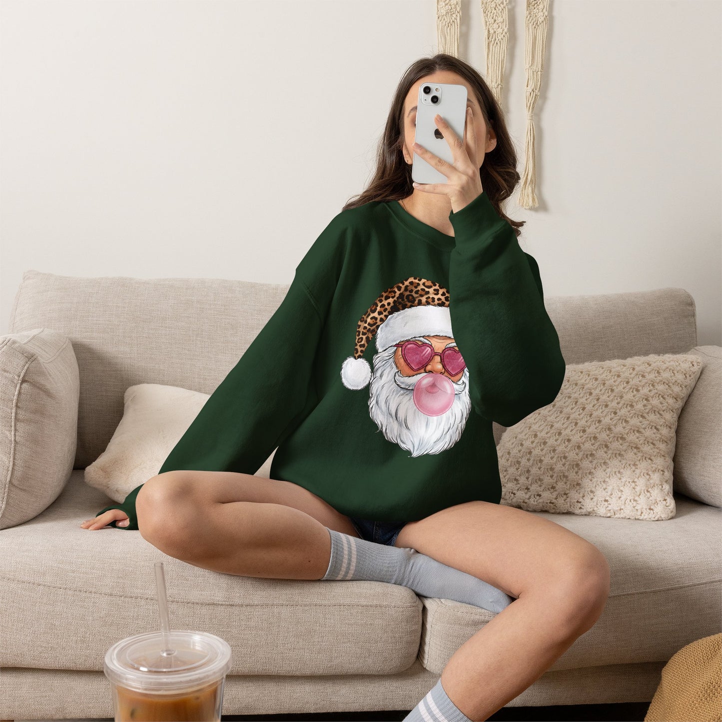 Leopard Santa Bubblegum Crewneck Sweatshirt