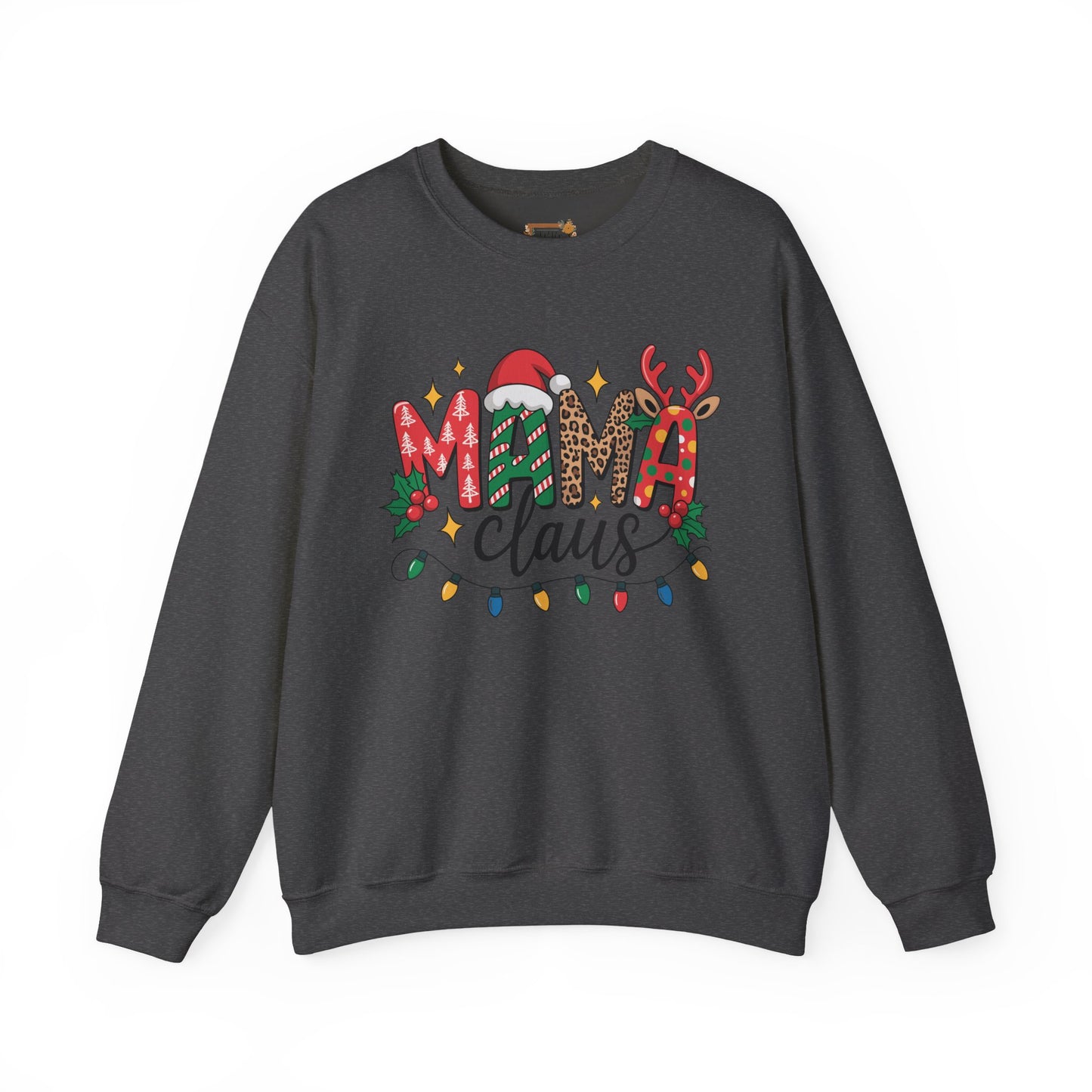 Mama Claus Christmas Sweatshirt | Leopard & Candy Cane Holiday Crewneck | Festive Lights Sweater for Moms | Cute Christmas Outfit