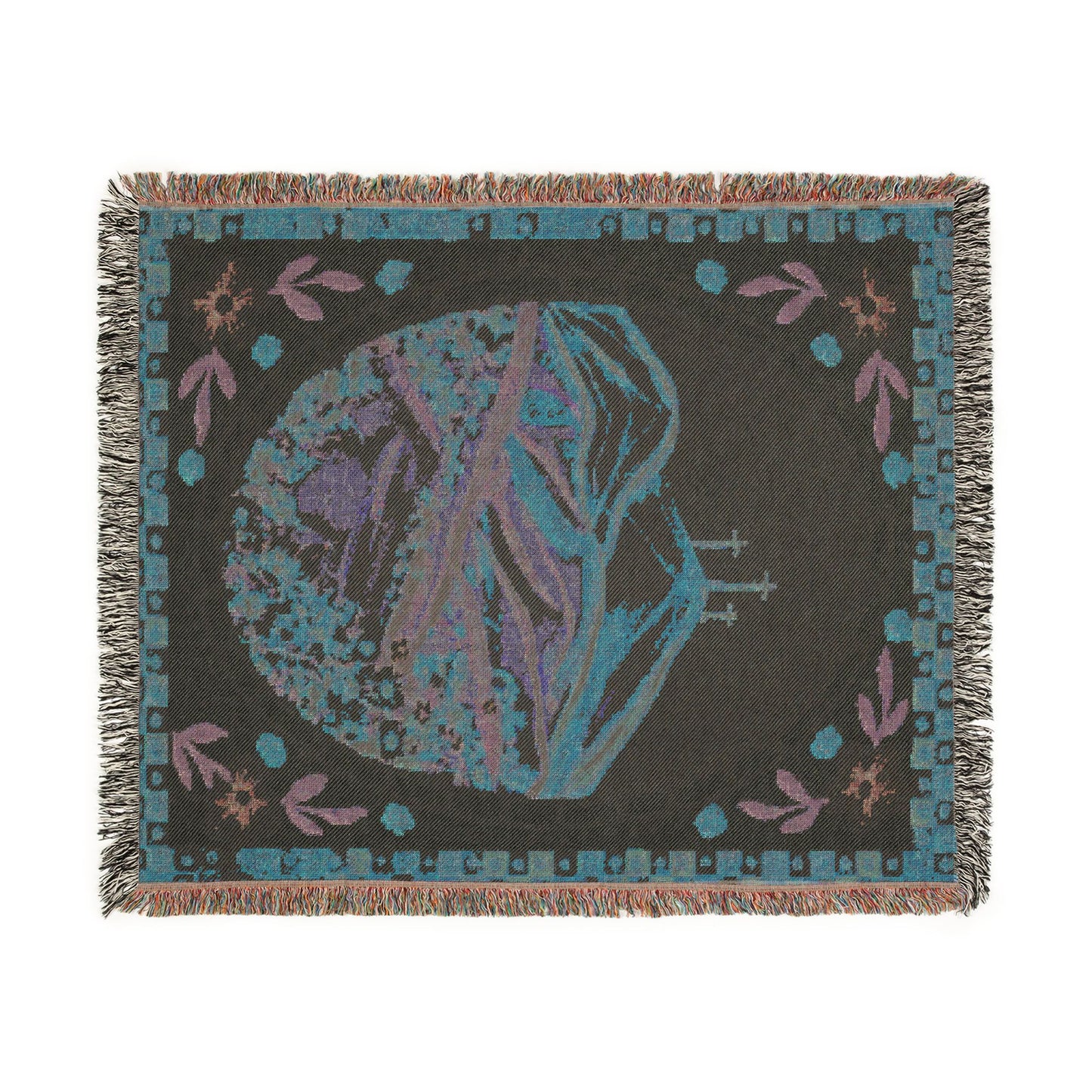 Spring Floral Cross Woven Blanket — Easter Landscape Cross & Floral Throw